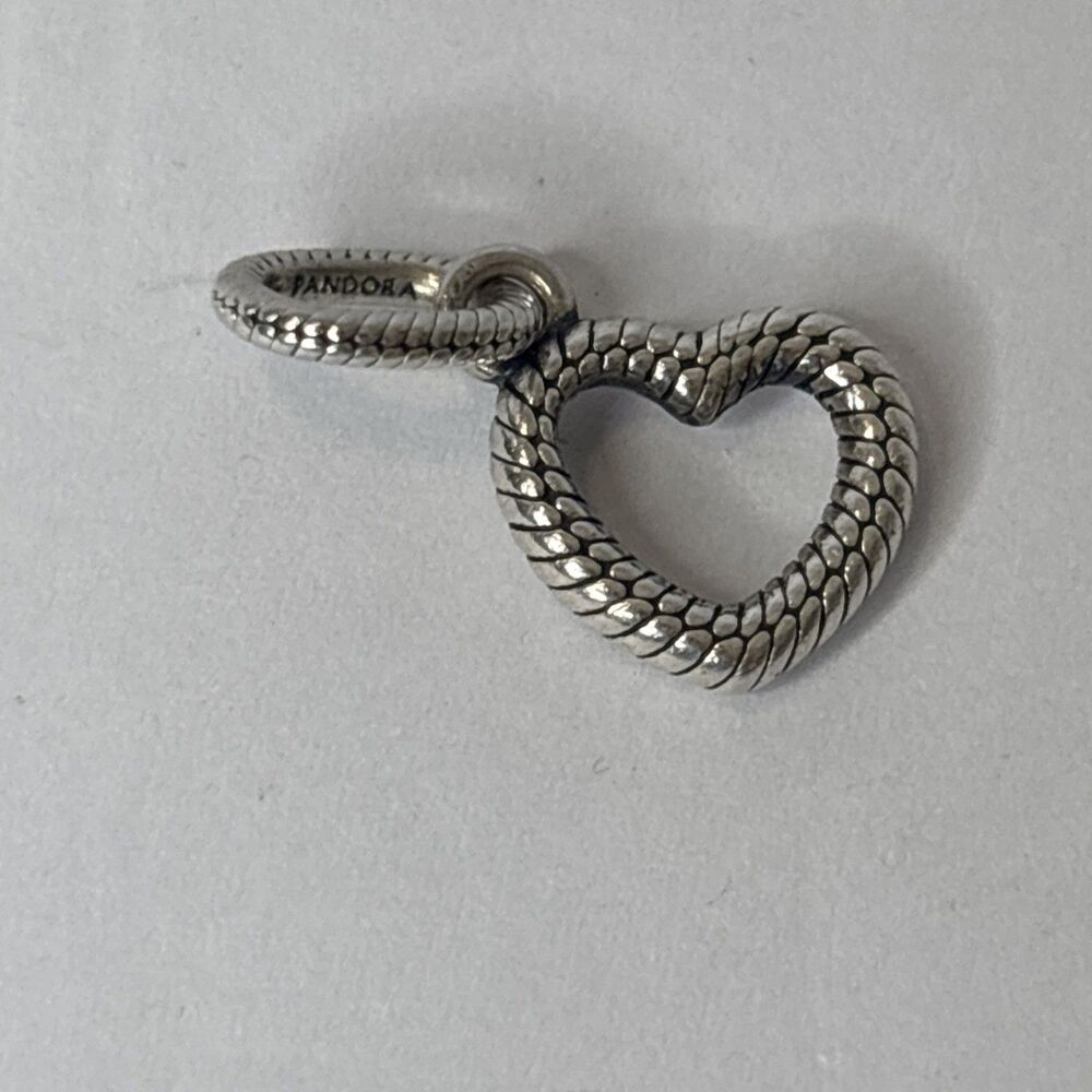 Pandora Silver Snake Chain Pattern Open Heart Dan… - image 2